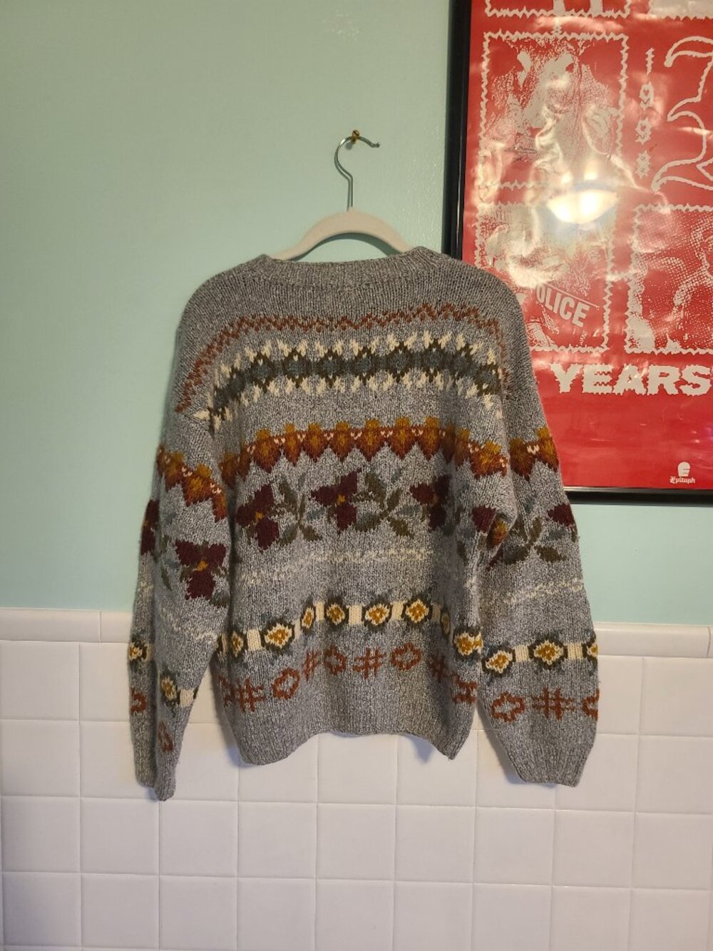 Vintage L. L. Bean Gray Coloful Fairy Isle Pullover Crew Neck Sweater Wool - Picture 5 of 11